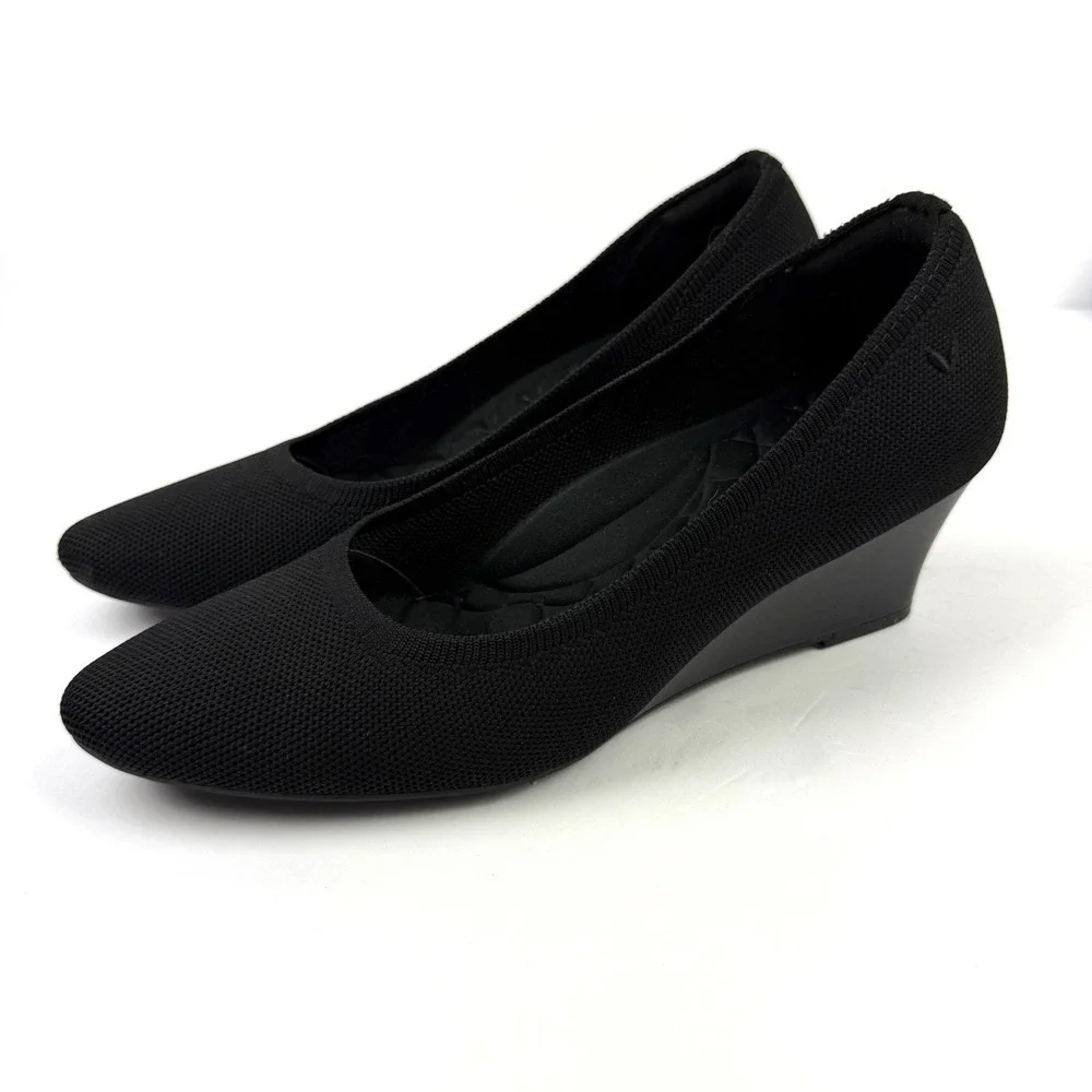 Vivaia Aria Wedge Heels 39.5 Black Knit Slip On Shoes Comfort Womens 8.5